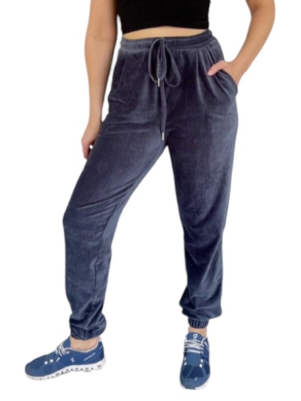Kittenish blue gray velvet high rise tapered ankle spandex stretch joggers XS